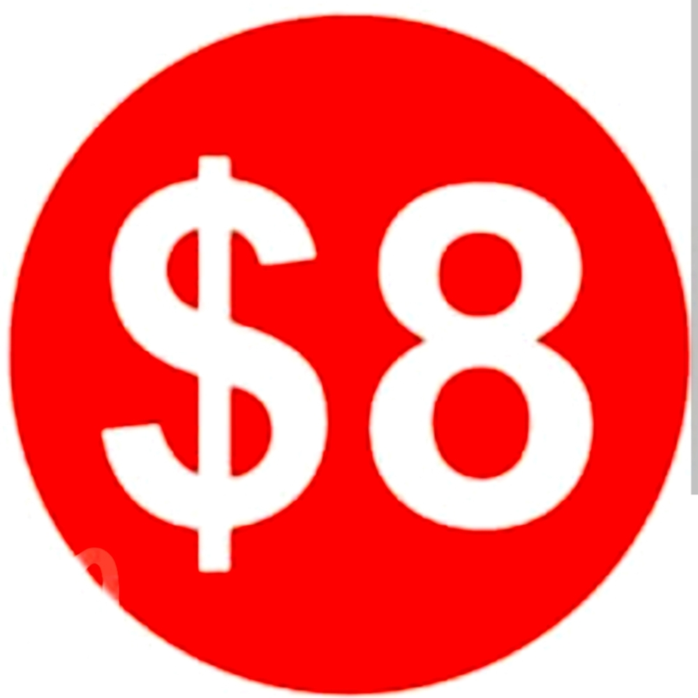 $8 and under items must be purchased in bundles of 2 or more